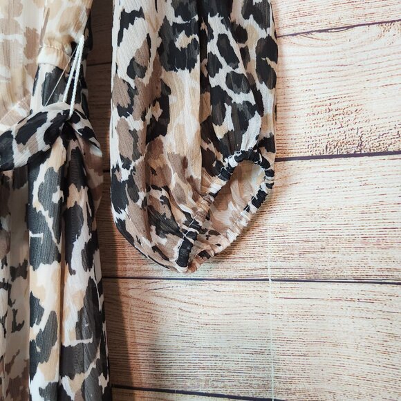 London Times Woman Cold Shoulder Midi Leopard Print Beige Brown Dress Size 1X - Picture 7 of 16